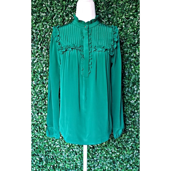 17. J.Crew Silk ruffle popover top - Picture 1 of 6